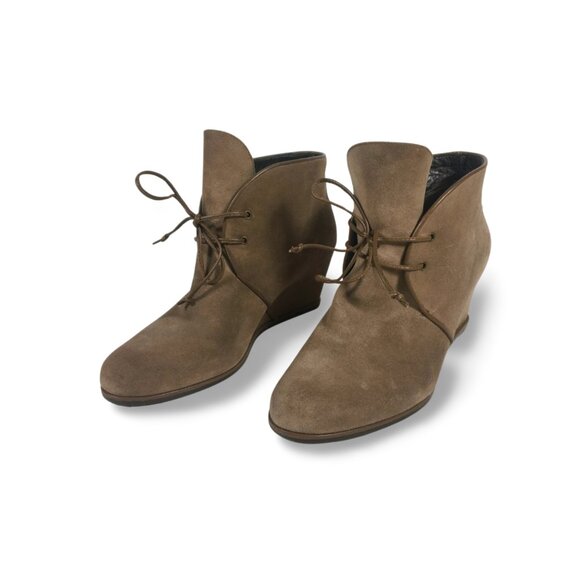 Stuart Weitzman Taupe Suede Hidden-Wedge Lace-Up Boot - Picture 1 of 8